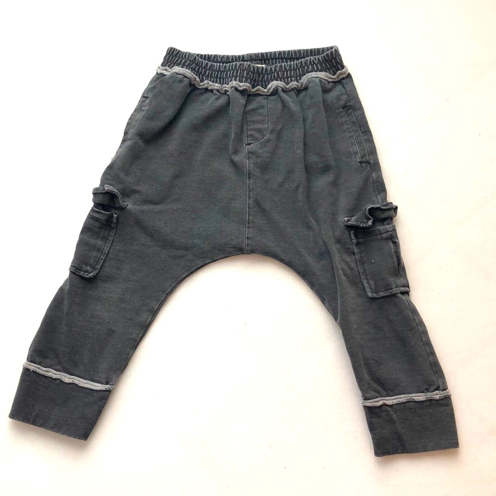 Toddler Boy Dark Drop Crotch Gray Cargo Sweats